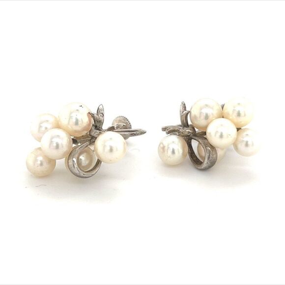 Mikimoto Estate Akoya Pearl Earrings Sterling Silver 6.65 mm 7.2 Gr M235 - Picture 12 of 13